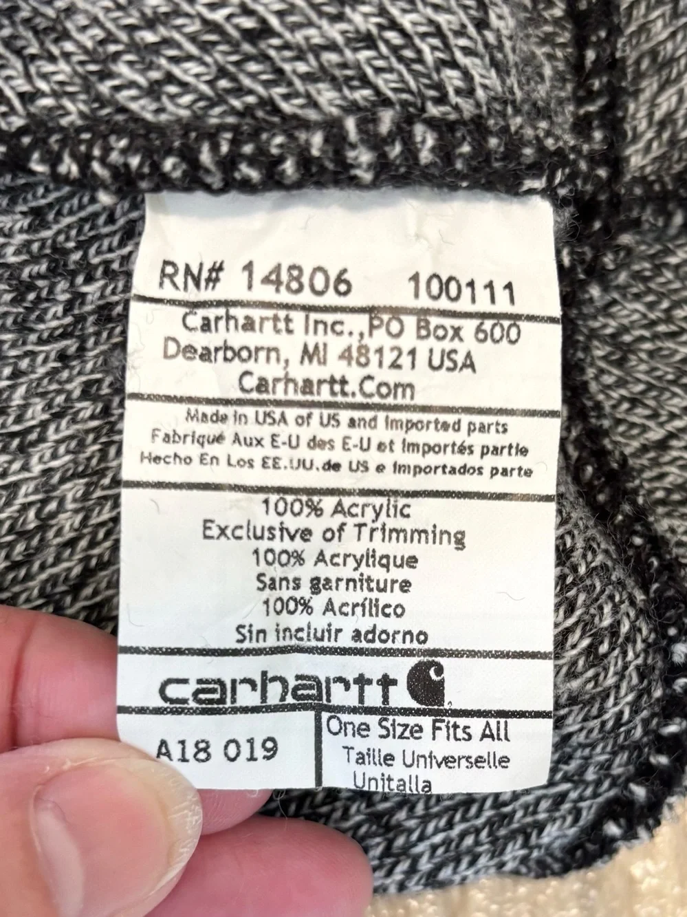 Like New Carhartt Knit Cuffed Beanie, Adult One Size, Black White Heather Style